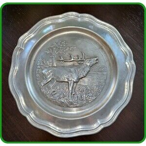 Vintage ZIERZINN Pewter Decorative Elk Plate